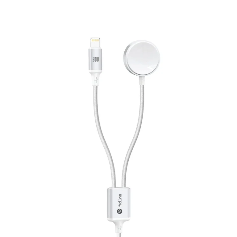 کابل شارژ لایتنینگ + شارژر بی سیم ساعت پرووان مدل PROONE PWL835 2IN1 سفید
