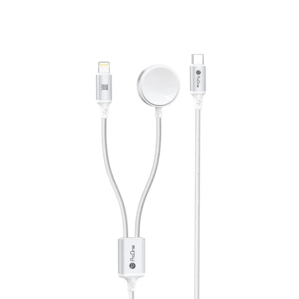 کابل شارژ لایتنینگ + شارژر بی سیم ساعت پرووان مدل PROONE PWL835 2IN1 سفید
