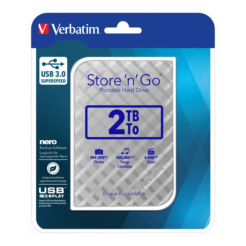 هارد اکسترنال ورباتیم مدل VERBATIM EXT GO 2TB نقره ای