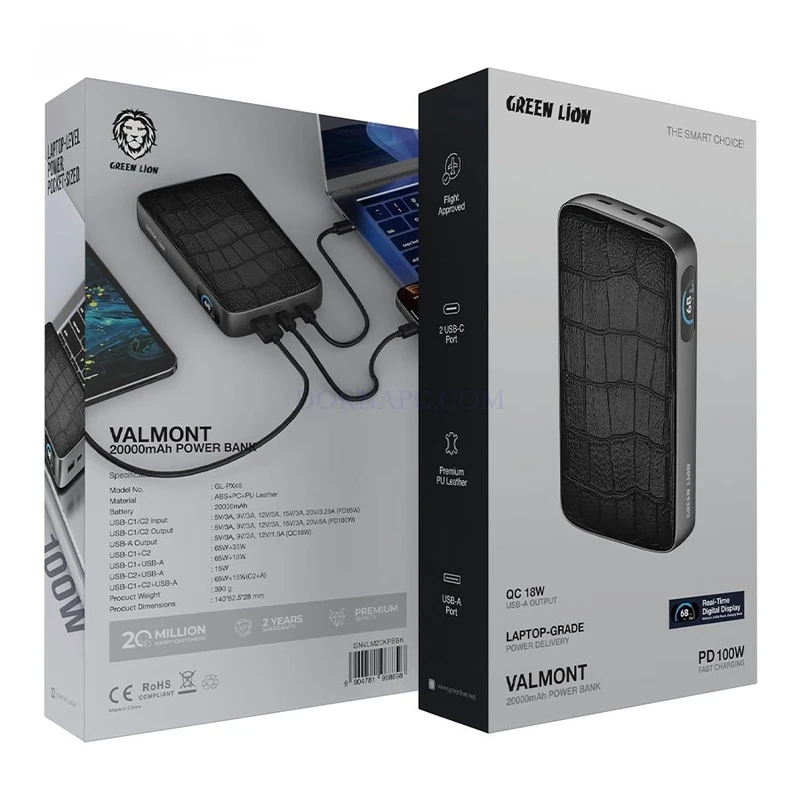 پاوربانک گرین لاین مدل GreenLion VALMONT PD 20000mAh 100W