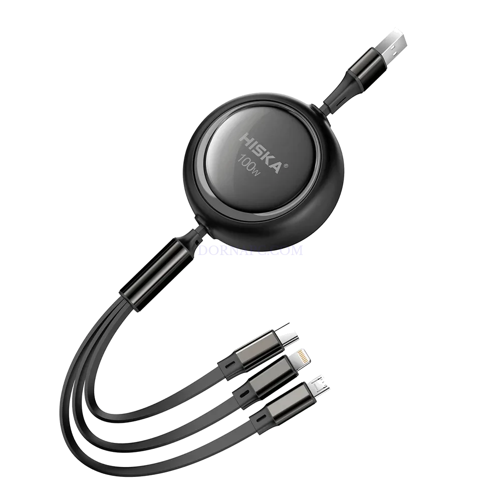کابل شارژ چندکاره هیسکا HISKA LX-34 3 in 1 مشکی با جریان 5 آمپر